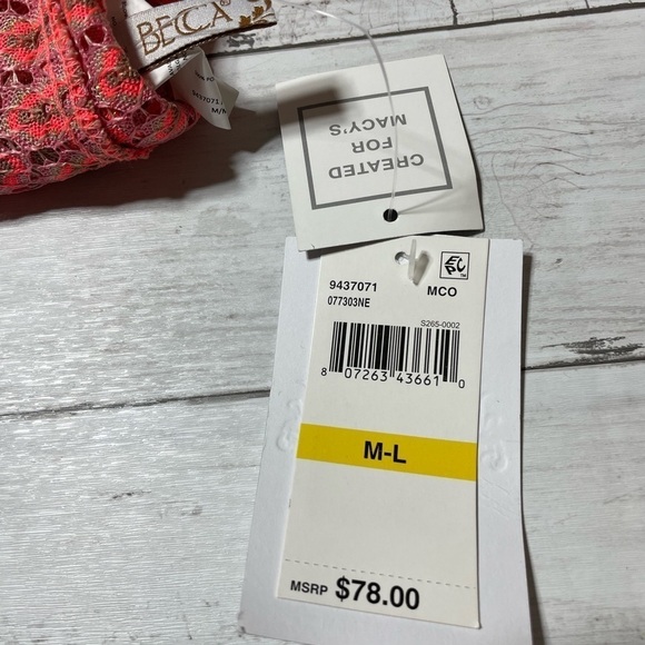 Becca by Rebecca Virtue CORAL MULTI Neon Crochet Swim Cover-Up M/L swim dress - Picture 6 of 7